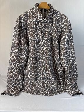 Emanuel Berg Modern‎ Fit Floral Print Cotton Shirt XL Brown Gray